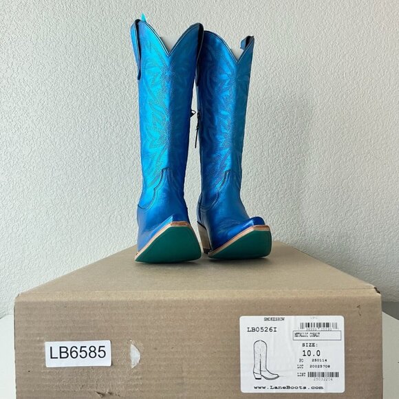 NEW Lane SMOKESHOW Womens Cowboy Boots 10 Blue Metallic Western Cowgirl Mid Calf - Picture 11 of 12